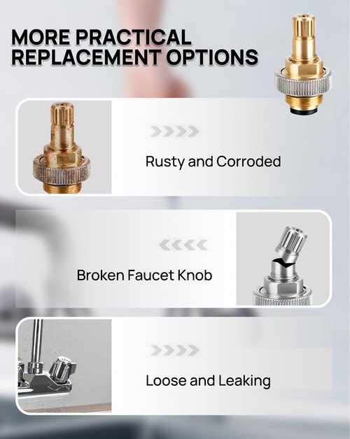 Phivan 4" Brass Faucet Handle Cartridge Replacement Stem Assembly Faucet Valves Hot and Cold Knob Handle Kit with Stem for Kitchen & Bathroom Knob Handles