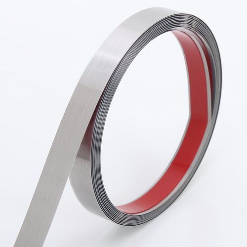 Coengwui Peel and Stick Metal Molding Trim, Self-Adhesive Stainless Steel for Wall, Fireplace, Mirror Edging and Craft Decoration (Brushed Silver, 20ft x 0.6in)