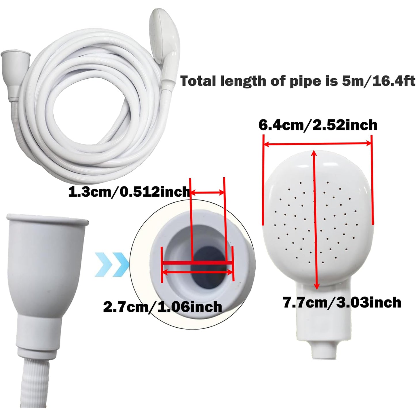 5m/16.4ft Sink Spray Rubber Hose Portable Faucet Sprayer Garden, Shampoo Sprayer Handheld Shower Head Spray Hose Attachment for Dog, Pets, Bathing Baby, Washing Hair, Rinsing Vegetables