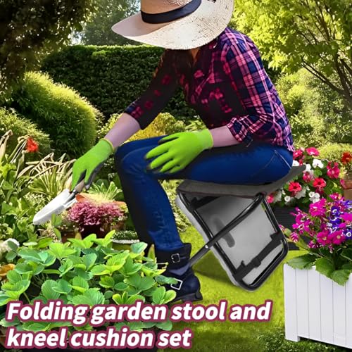 Garden Kneeler and Seat 2 in 1, Thick Soft Kneeling Pad and Foldable Gardening Stool with Gardenig Glove and Carry Tote Bag, Gardening Gifts for Women, Seniors, Mum and Dad (Grey)