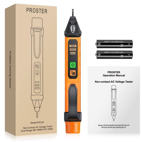 Proster Non Contact Voltage Tester Pen - Adjustable Sensitivity AC Voltage Detector, Electric Volt Pen Tester Pen 12-1000V/48-1000V, Contactless Voltage Detector