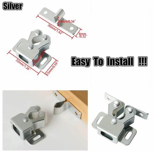 Alise Cabinet Door Latch,Cupboard Closet Doors Catch Closer Double Ball Roller Latches,Cold Rolled Steel Silver CA1000LS-12P(Pack of 12)