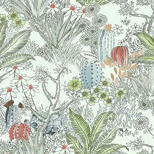 Wudnaye Cactus Peel and Stick Wallpaper Vintage Floral Wallpaper 17.7 inch¡¿ 118.1 inch Fun Wall Paper Peel and Stick Boho Floral Self Adhesive Contact Paper Decorative Removable