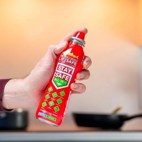 LifeSafe StaySafe All-in-1 Portable Fire Extinguisher with Signature Series Fire Blanket, Compact Emergency Fire Spray, Flame Suppression Fiberglass, Eco-Friendly | for Home Safety