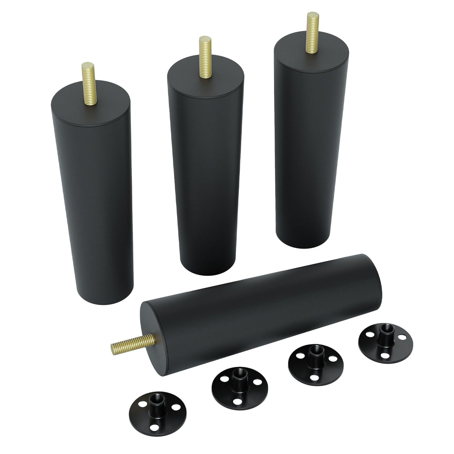 Aglaiprty 4 Pack 6 Inch Black Plastic Furniture Legs - Round Tapered Sofa/Couch/Chair Legs with M8 T-Nuts & Plate Nuts - Replacement Feet for DIY Projects, Coffee Tables, Dressers, Beds