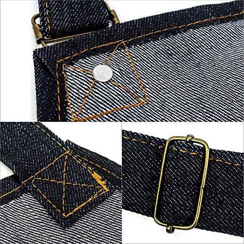 QWORK Heavy Duty Denim Work Apron With Pockets, Adjustable Jean Tool Apron for Men and Women