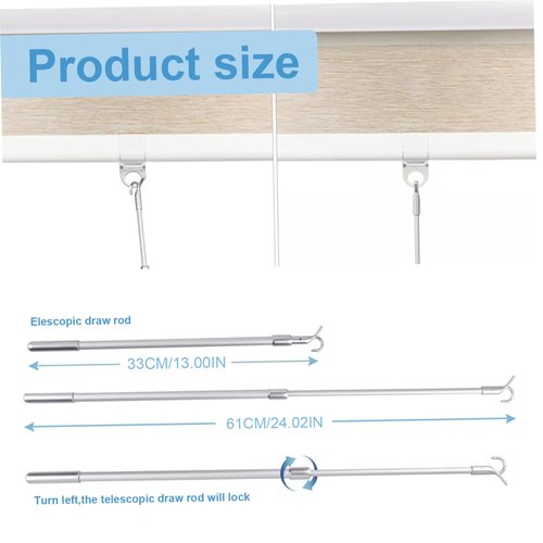 Heidouse Window Pole Opener, 13-24 Inch Telescopic Loft Ladder Pole with Hook, Lightweight Aluminium Alloy Vertical Blinds Wand
