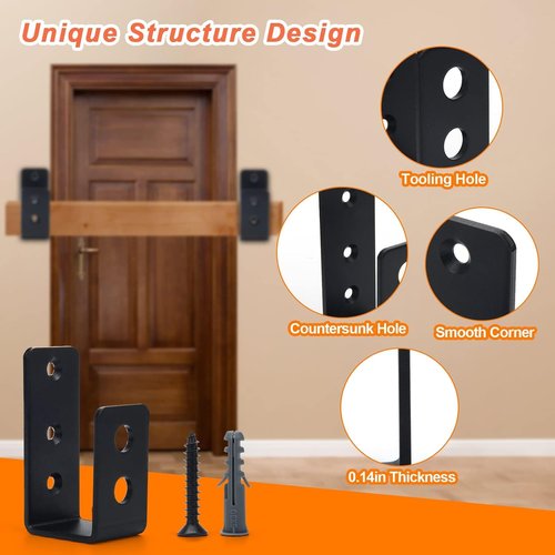 Catcan 2x4 Door Barricade Brackets, 4 Pack Heavy Duty Door Barricade Security Bar Brackets Thickening Reinforcement U Bracket for Home, Garage, Gate, Barn, Shed