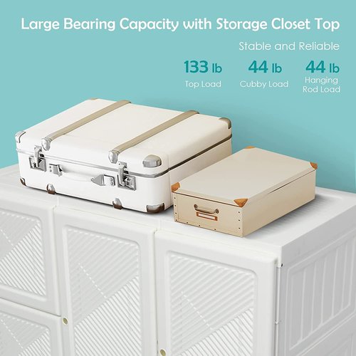Tangkula Portable Closet Wardrobe, Foldable Clothes Organizer with Cubby Storage, Hanging Rods, Easy Assemble Clothing Storage with Magnet Doors, Folding Bedroom Armoire (8 Cubbies & 2 Rods)