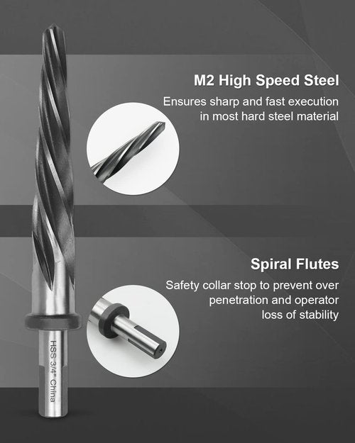 4Pcs Drill Bridge/Construction Reamer Bit Set 3/8" 1/2" 5/8" 3/4" with 1/2" Shank HSS Taper Chucking Reamer Bit Tool for Steel Metal Wood Alloy Drilling Hole with Aluminum Box