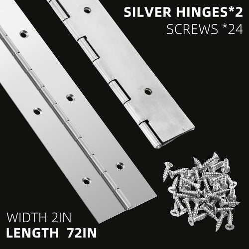 Gisafai 2 Pack Continuous Piano Hinges, Heavy Duty Stainless Steel Piano Hinge, Smooth Polished Folding Continuous Hinge, 0.04 Inch Leaf Thickness, 2 Inch Open Width for Cabinet Door (72 Inch)