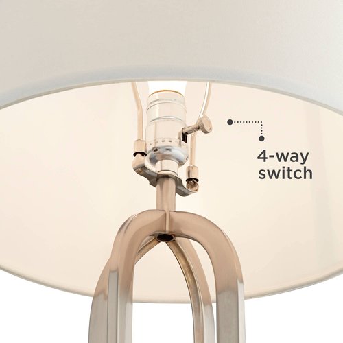 360 Lighting Marcel Modern Table Lamps 24 1/4" Tall Set of 2 with LED Nightlight USB Port Brushed Nickel Metal White Drum Shade for Bedroom Living Room House Desk Bedside Nightstand Office
