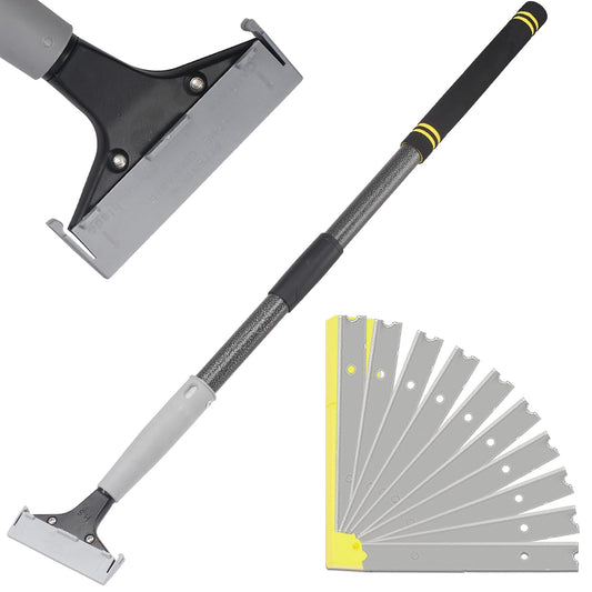 Frebuta Floor Scrapers Long Handle ,16 to 31In Heavy Duty 4 inch Razor Blades Scraper with 10PC Floor Blades Sponge Handle Iron Tube Scraper for Cleaning Quick and Easy Removal Price Stickers