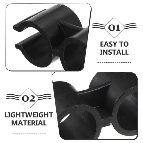 BESPORTBLE 4pcs Double Port Pipe Clamps Clips, Plastic Shelf Pole Connector, Chain Link Fence Panel Clamps, Dustpan Broom Buckle, Black
