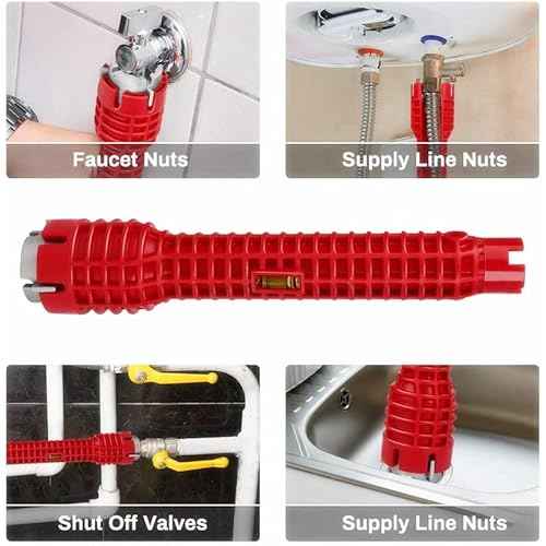 8-in-1 Faucet and Sink Installer, Anti-Slip Multifunctional Pipe Wrench Plumbing Tool for Sink/Bathroom/Kitchen Plumbing Tubing (Red)
