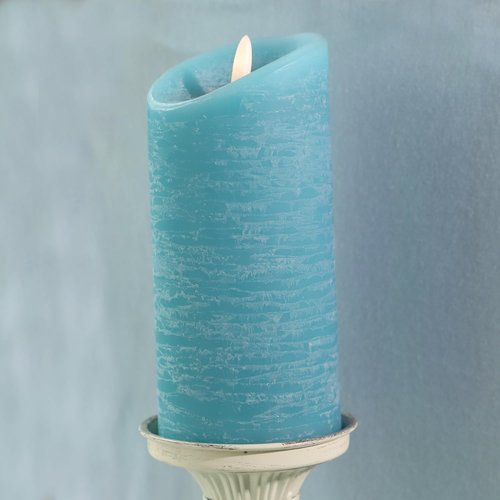 SUNSET HOME Battery Operated Ocean Blue Candles - Real Wax LED Pillar Candles with Remote Timer, Flickering Flameless for Summer Beach Decor, Coastal Wedding & 4th of July