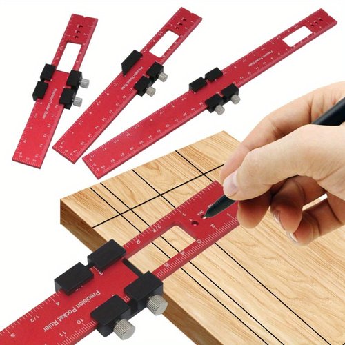 Precision Pocket Rule Metal Slide Stop Marking Ruler Metric Inch Measuring Working Scribing Measure Tools - Aluminum Alloy-300mm