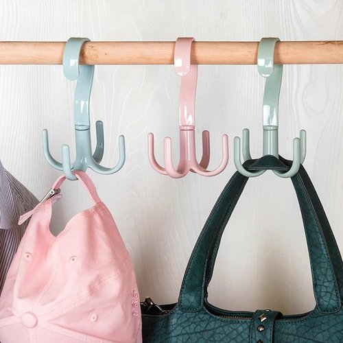1pc 360° Rotatable 4-Claw Hook–Heavy Duty Hanger for Bags, Ties, Hats, Belts,Space Saving Closet Organizer for Men & Women