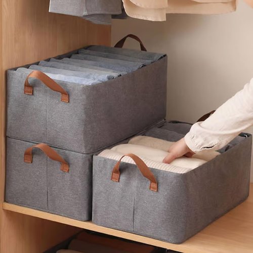 Cation Multi-Functional Folding Wardrobe Storage Box, Pickelect Foldable Closet Organizer with Handles, Space-Saving Drawer Storage for Clothes, Compact Design (18.5x11x7.8Inches) (3, Grey)