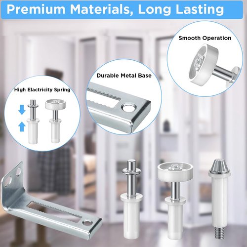 Bifold Door Hardware with Track, Bi-fold Closet Door Hardware Repair Tool Kit, Included Top Guide Wheels, Top Pivot, Bottom Pivot, Spring, Metal Pivot Pin and Steel Track (60 inch)