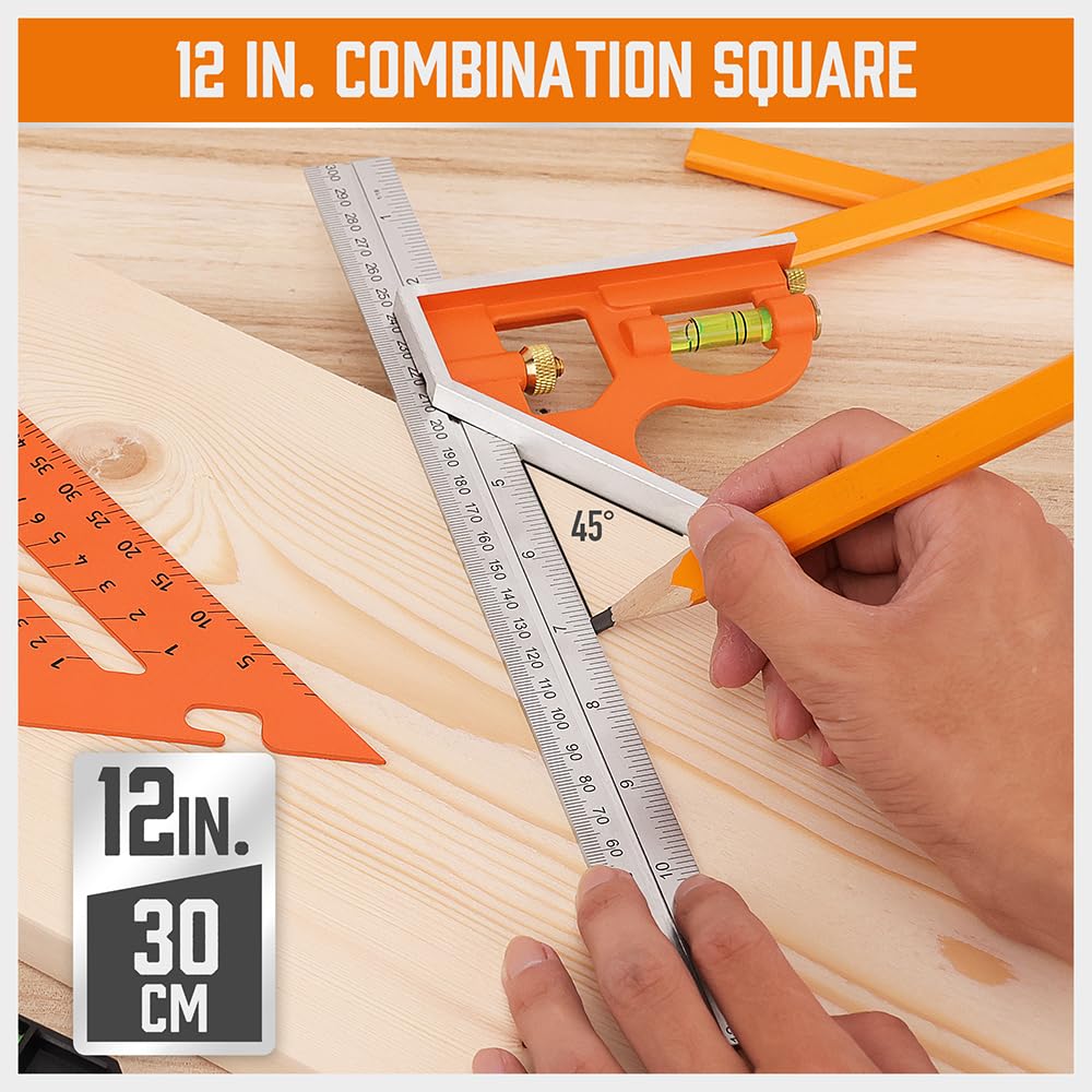 HORUSDY Rafter Square and Combination Square Tool Set | 7 Inch and 12 Inch Square Ruler Combo Rafter Layout Tool