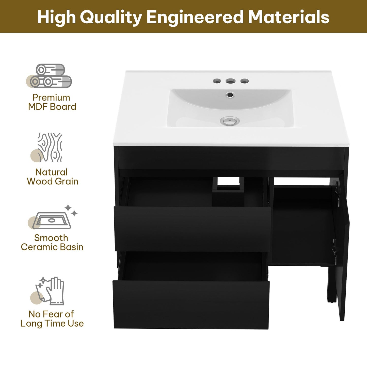 DWVO 36 Inch Bathroom Vanity with Sink, Bathroom Vanity Cabinet, Modern Bathroom Storge Vanity Includes Adjustable Legs, Soft Closing Door, 2 Drawers & Drain