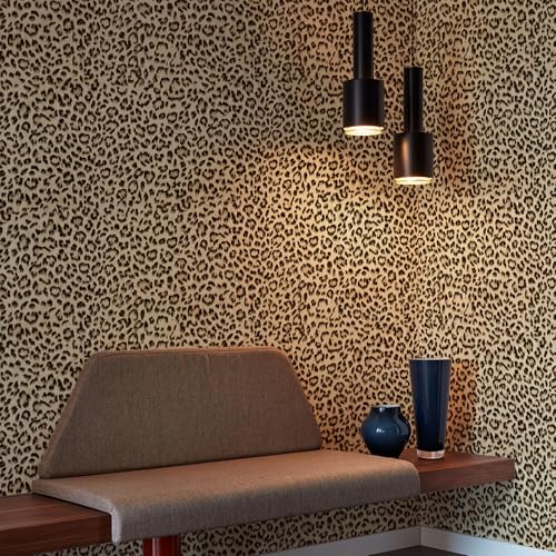 JiffDiff Leopard Print Peel & Stick Wallpaper - Black/Gold, 17.3" x 120"