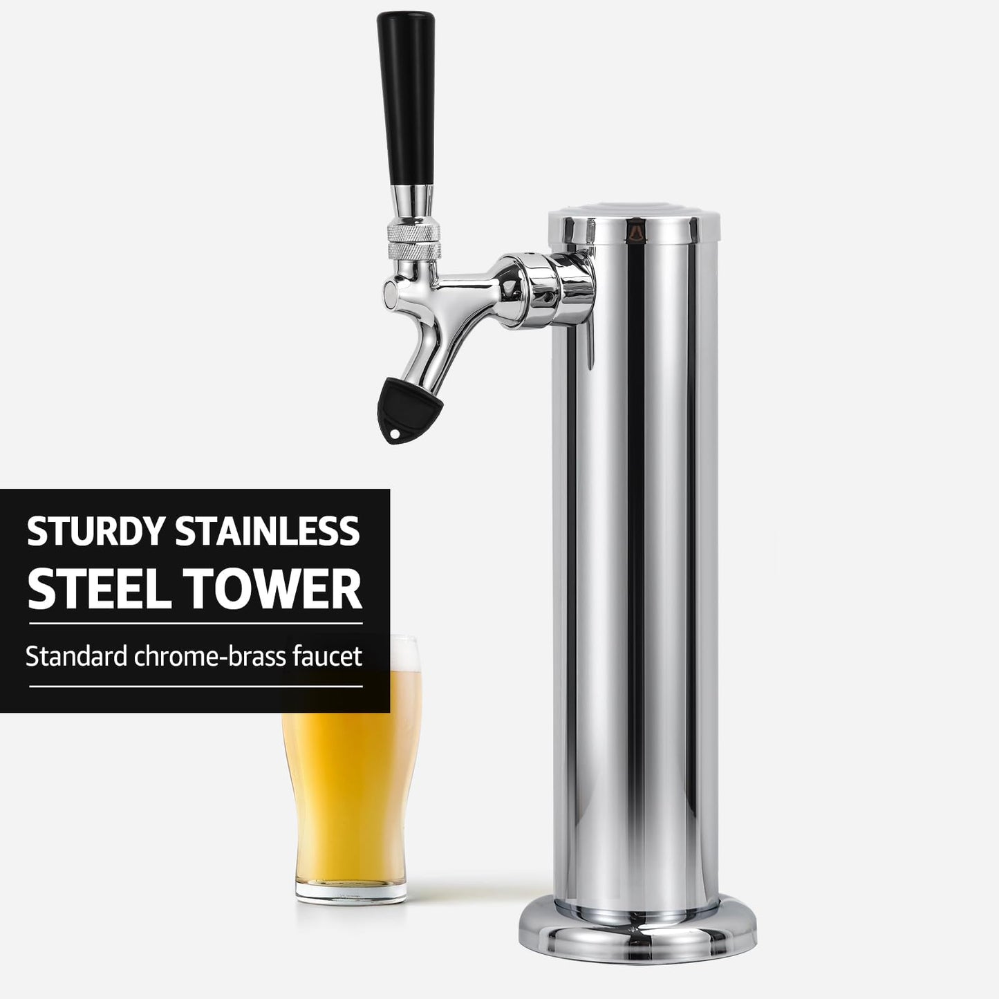 Hilangsan Single Beer Tap Tower Draft Beer Tower Kegerator Tower Stainless Steel Keg Tower Kegerator Parts Kegerator Kit Stainless Core Beer Faucet Pre-assembled Beer Line 3" Beer Tower Dispenser