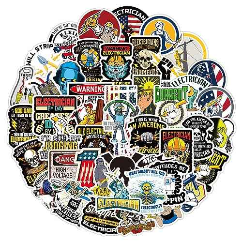Electrician Stickers for Hard Hats,50pcs Hard Hat Stickers Funny Cool Trendy Electrician Waterproof Vinyl Decals for Helmet Toolbox Water Bottle Electrical Equipment Bumper