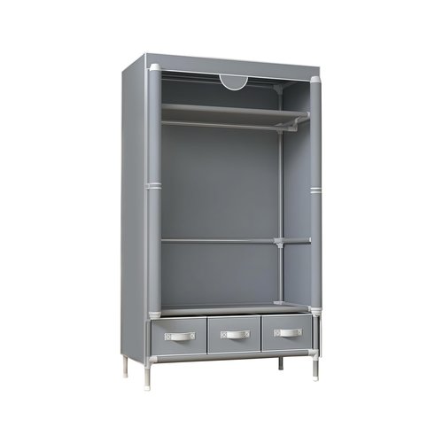 Portable Oxford Fabric Wardrobe | Light Grey Storage Organizer with Hanging Rod, Shelves & 3 Drawers | Waterproof, Dustproof, Space-Saving Design No-Tool Assembly - 35.4 x 17.7 x 67 ‘’