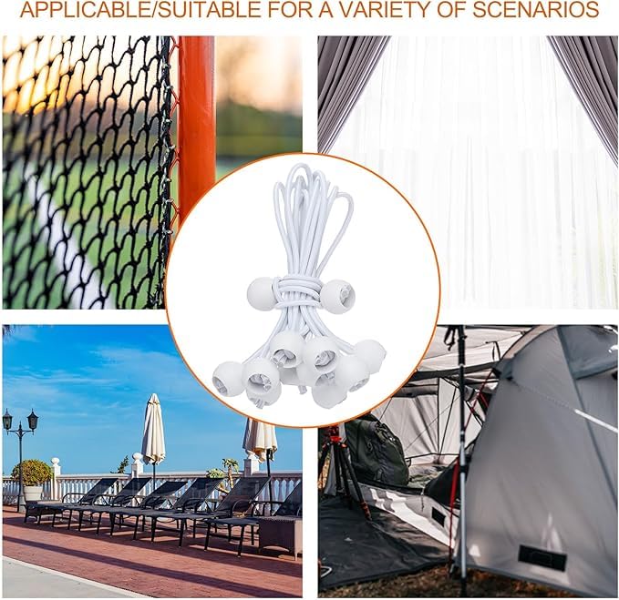 30 PCS Ball Bungee Cord, Heavy-Duty & Versatile, Indoor & Outdoor, Tarp Tie-Down, Organize & Secure, 6-Inch, White