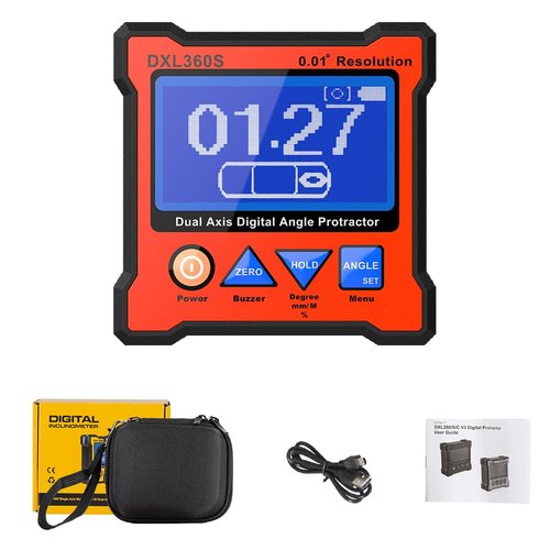 Digital Protractor DXL360S GYRO + Gravity 2 in 1 Digital LCD Protractor Inclinometer Dual Axis Level Box 0.01°Resolution