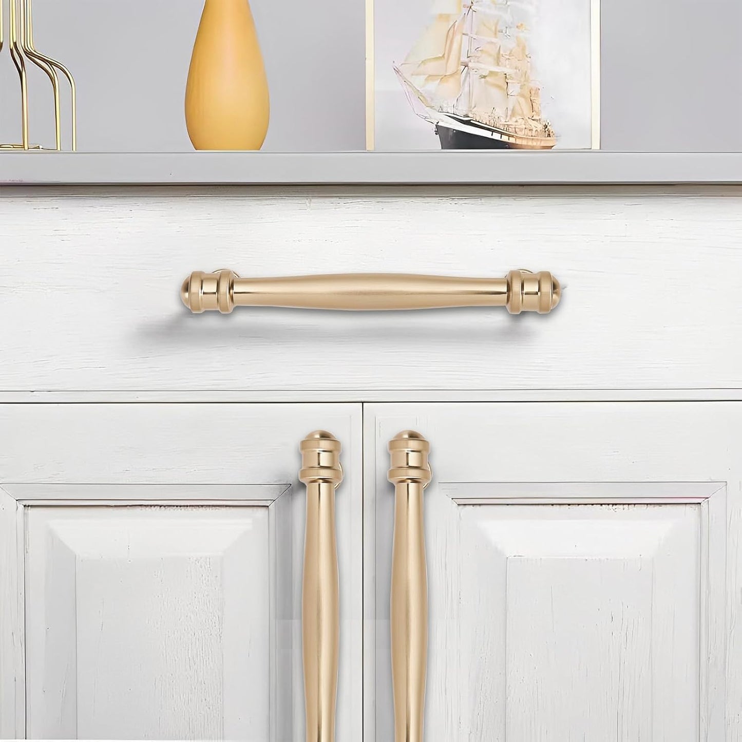 khtumeware 10 Pack 5inch(128mm) Hole Center Champagne Bronze Cabinet pulls Honey Bronze Solid Heavy-Duty Tradition Kitchen Cabinet Handle Cabinet Hardware for Dressing Table Bathroom Pull