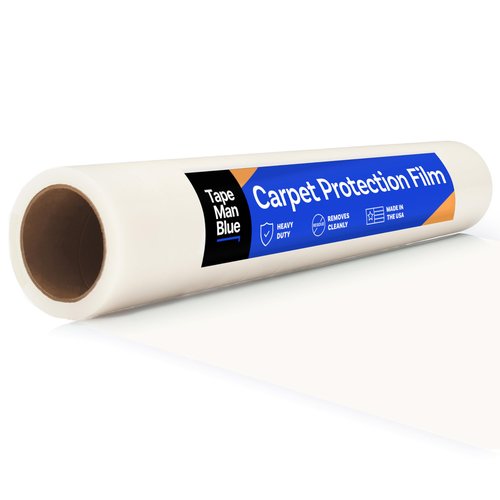 TapeManBlue Carpet Protection Film 24" x 200' roll. Made in The USA. Easy Unwind, Clean Removal, Strong and Durable Plastic Carpet Protector. Clear, Self-Adhesive Surface Protective Film