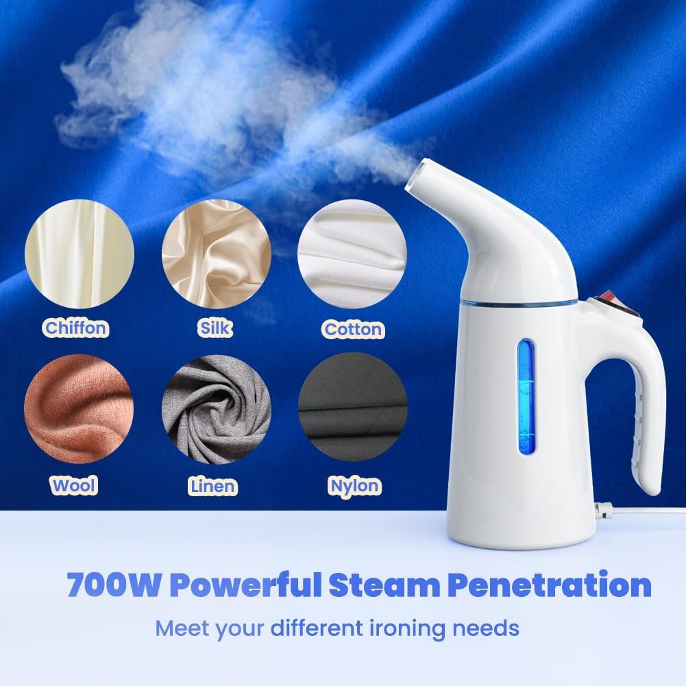 Blesgam Steamer for Clothes 700W, Fast Heat-up in 40S, 120ML Water Tank, 25g/min Strong Penetrating Steam, Portable Clothes Steamer Iron for Travel and Home(GY169)