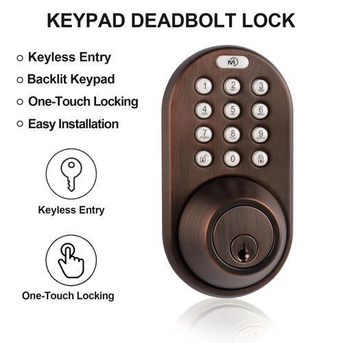 Keyless Entry Door Lock with 2 Lever Handles, Electronic Digital Keypad Deadbolt Levers Combo Set for Front Door, One-Touch Locking, Easy Installation (Oil Rubbed Bronze)