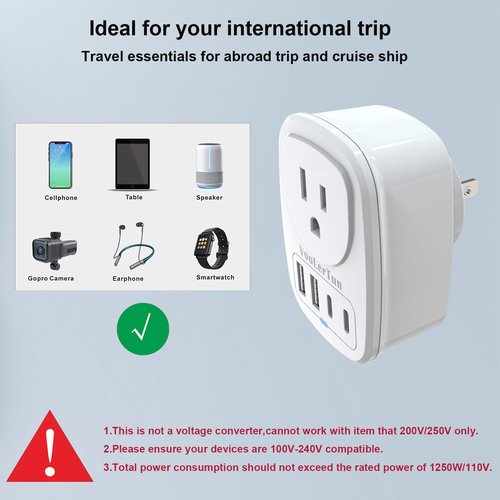 VooLerTun 5 in 1 Type A Plug Travel Adapter,2 Packs Japan Adapter Plug, Japan Plug Travel Converter with 2 USB C,2 USB A Ports and 1 American Outlet,US Socket to Philippine