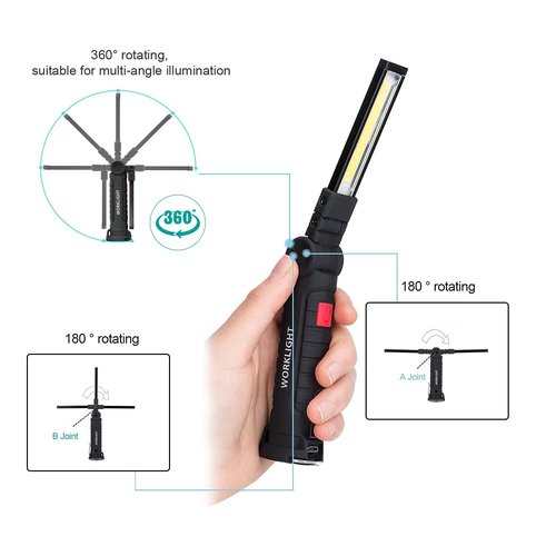 Tool Gifts for Men Dad Him, Rechargeable Work Lights, LED Work Light with Magnetic Base & Hanging Hook, 360°Rotate Rechargeable Flashlights for Mechanics Car Repair Home, Camping (2 Pack)