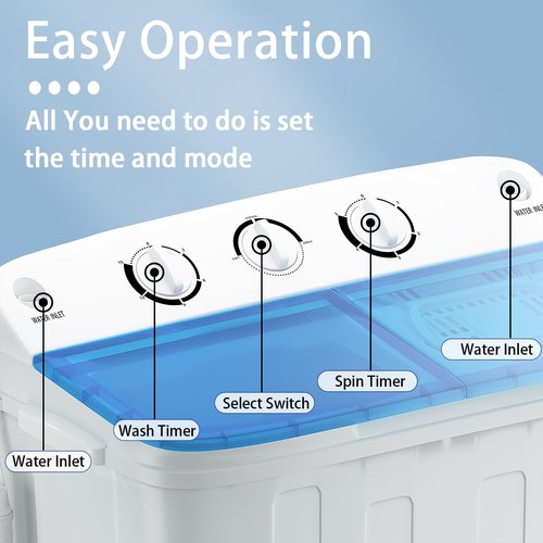 Erivess Compact Mini Twin Tub 18lbs Washing Machine with Drying Rack, 11 lbs Washer Mini Compact Laundry Machine and 7 lbs Spinner, Convenient and Efficient for Dorms, Apartment (Blue)