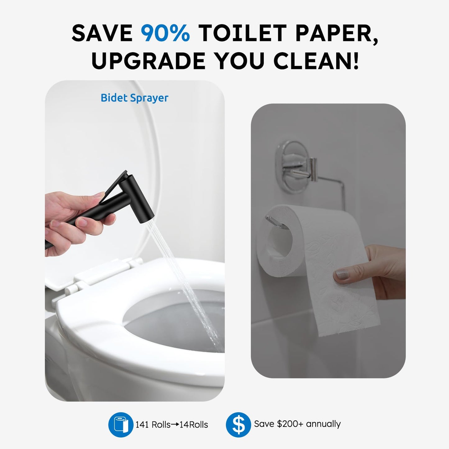 Arofa Built-in Hot and Cold Handheld Bidet Sprayer for Toilet, Black Warm Water Bidet with Adjustable Water Flow, Dual Control Mode Muslim Shower with Spray Hose for Feminine Wash, Wall Mounted