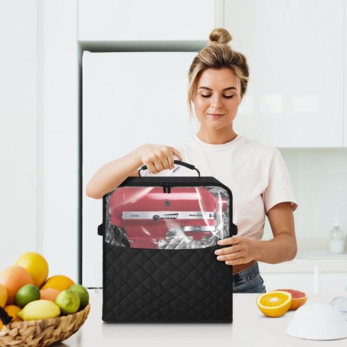 Jenlan Blender Storage Bag, Stand Mixer Dust Proof Cover Dust for 6-8 qt Stand Mixer Blender Cover with Top Handle and Multi Pockets for Various Kitchen Appliance Accessories(Black)
