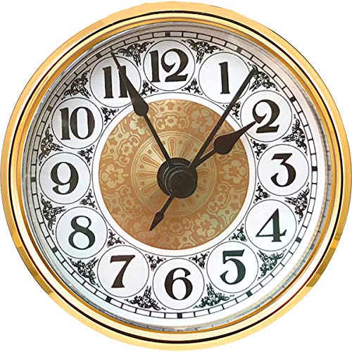 HILLHOME Mini Quartz Clock Insert 2.8 Inch Round White Dial Gold Trim - Fits 2.4 Inch Hole