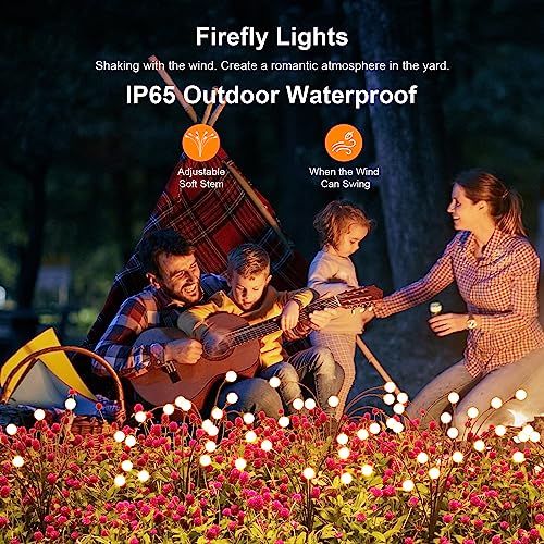 ASMAD 4 Pack Solar Fairy Lights Outdoor 32 LEDs Wind-Swaying Firefly Garden Decor
