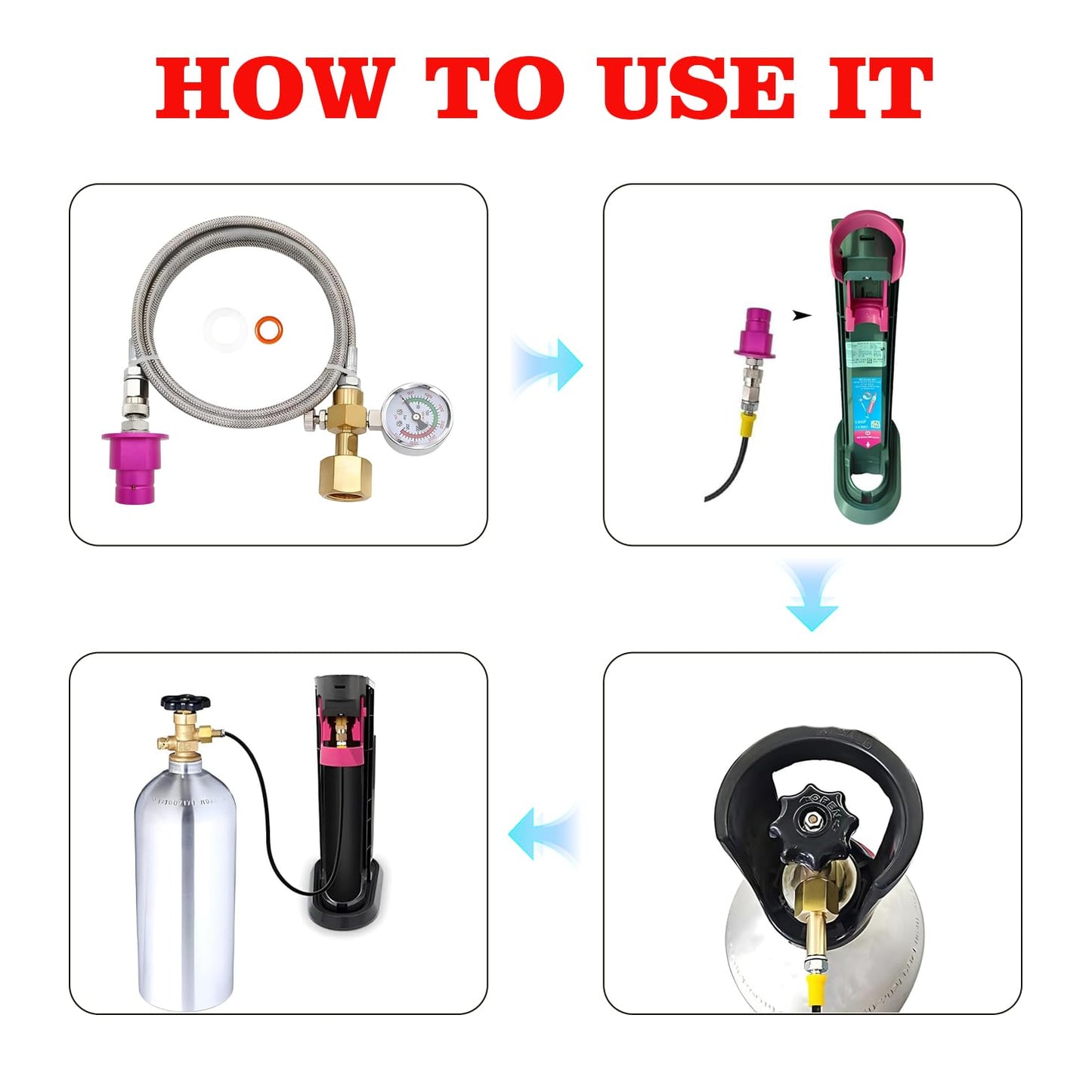 Soda Machine Co2 Adapter Quick Connector Adapter With High Pressure Stainless Steel Hose,Soda Water Maker Adaptor Compatible with Terra DUO Art Gaia Series 56inch with Gauge