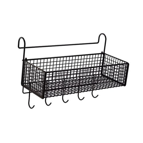 Bothyi Bedside Hanging Storage Basket Beside Shelf Sturdy Structure Organizer Metal Rack for Kitchen Bed & Bunk Bed Dormitory Snacks, Black with Hooks