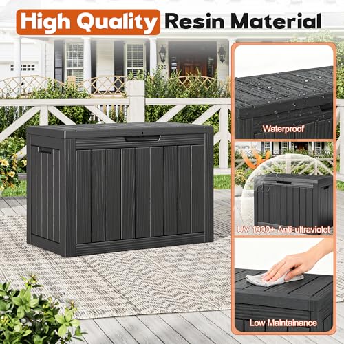 NBYSGO Waterproof Outdoor Storage Box 45 Gal Black Striped Resin Patio Bin