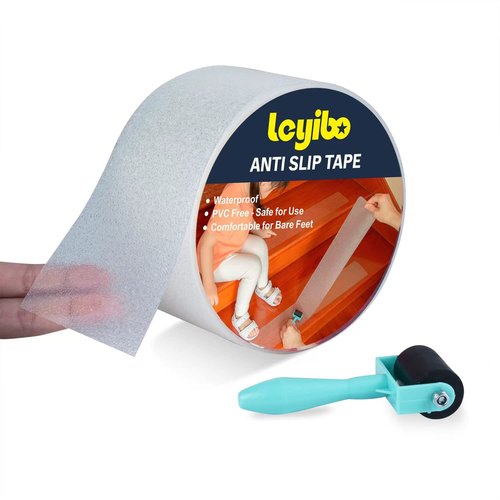 Leyibo Anti Slip Tape Clear Waterproof Outdoor/Indoor with Roller, 3" x 35Ft Non Slip Traction Grip Tape for Bathtubs, Boats, Stairs, Pools, Transparent, Soft, Comfortable for Bare Feet (3" X 35')