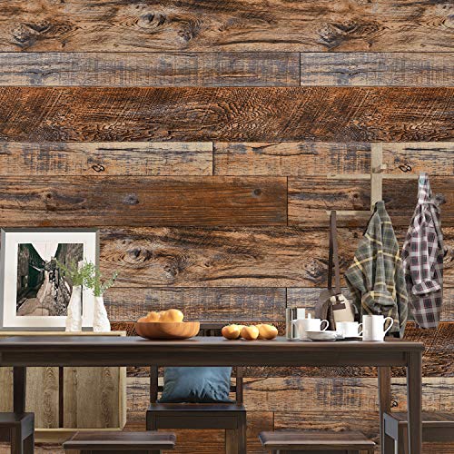 WENMER 17.71 x 118 Inch Brown Wood Peel and Stick Wallpaper for Cabinets & Walls