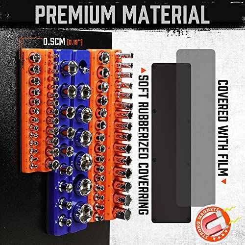 HORUSDY 6-Piece Magnetic Socket Organizer Set, 1/4", 3/8", 1/2" Drive Holders for 143pcs, Magnetic Trays for Socket Storage