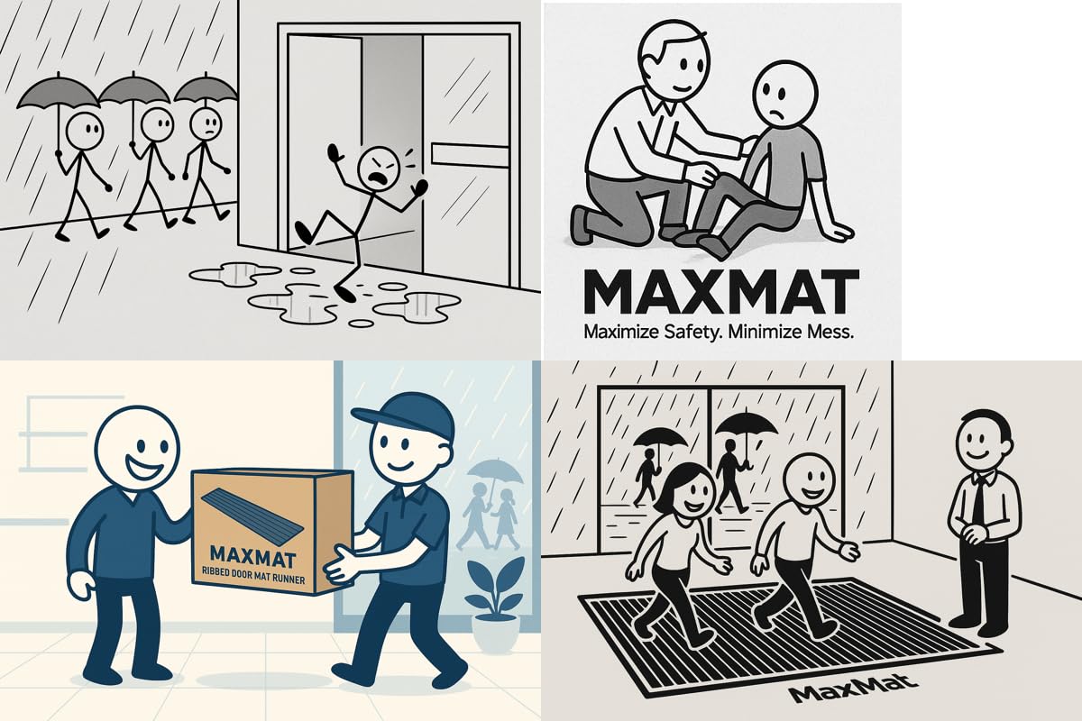 MaxMat® Extra Large Commercial Floor Mat, 3 x 5 Feet Rubber Border Heavy Duty Door Mat, Waterproof, Low-Profile, Easy to Clean, Rubber Entry Mat (Charcoal Grey)